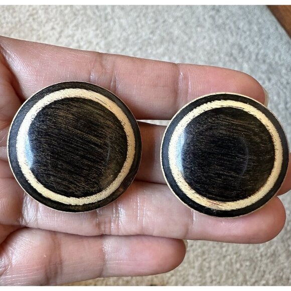 Vintage‎ Wooden Bracelet + Stud Earrings Round Oval Shape Boho Retro - Picture 8 of 11